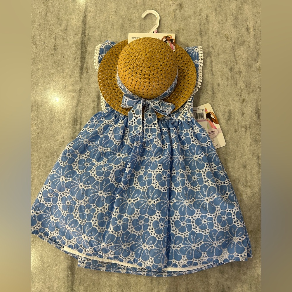 Blueberi Boulevard Blue and White Dress with Sun Hat Size 6